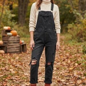 Old Navy 16 Overalls Jeans Distressed Denim Black Wash grunge neutral minimalist